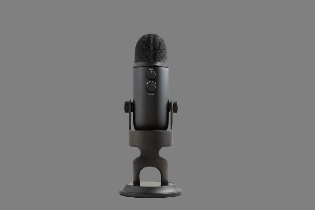 Blue Yeti: "Blue Yeti USB microphone, popular and versatile, deemed a good microphone for YouTube creators for its multi-pattern recording capabilities."