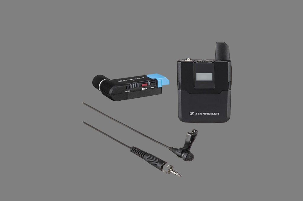 Sennheiser Wireless System: "Sennheiser AVX digital wireless microphone system, showcasing the best microphone for YouTube content creators needing mobility and clear audio transmission